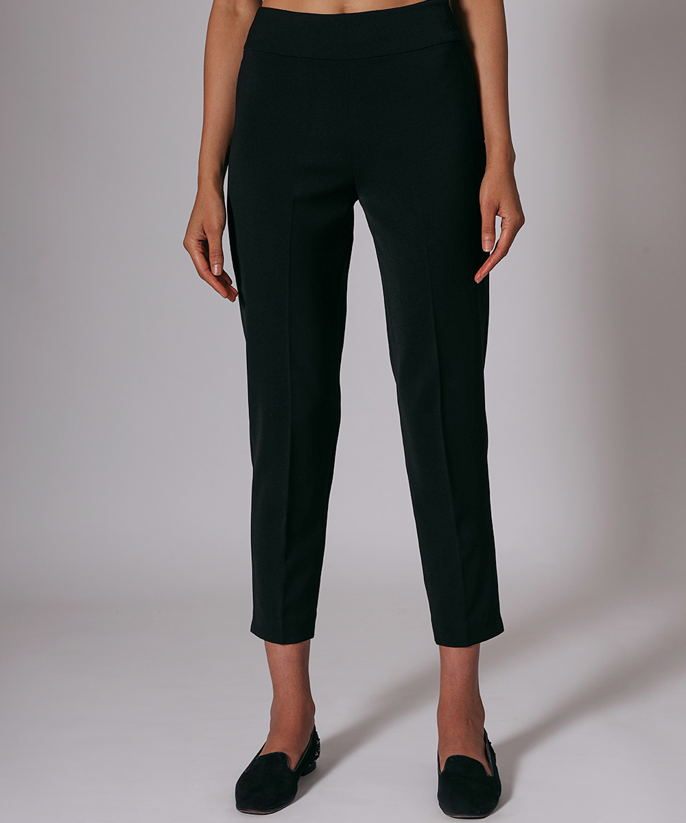 Black Stretch Suiting Cigarette Trousers - Refined Revolution