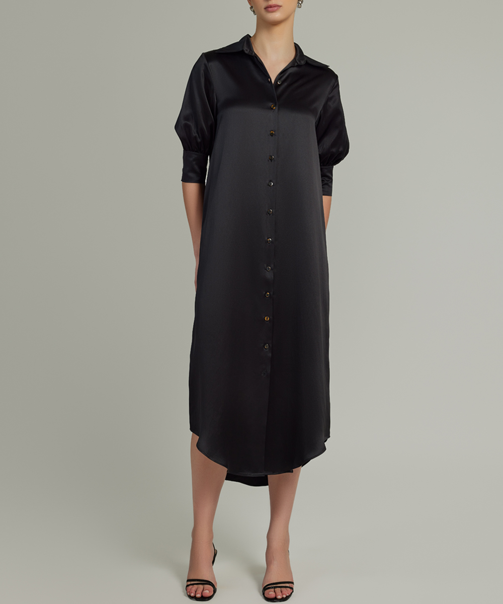 Black Silk Shirt Dress - Refined Revolution