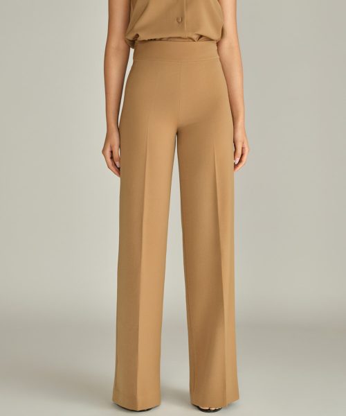 Camel Stretch Suiting Wide-Leg Trousers