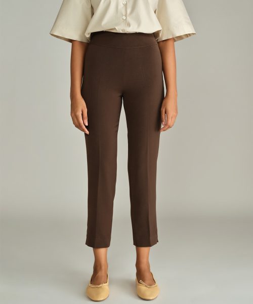 Chocolate Brown Stretch Suiting Cigarette Trousers