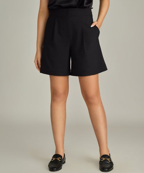 Black Suiting Pleated Shorts